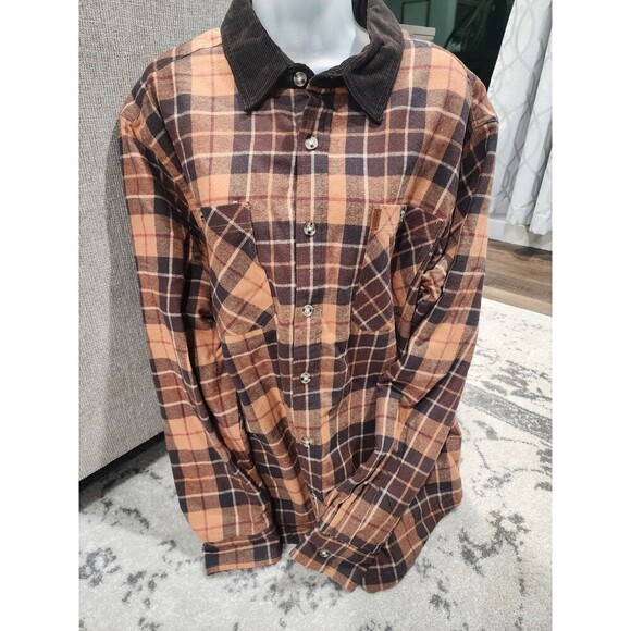 Chaps Other - NEW Chaps Men's XL Chestnut Flannel Shirt Plaid Jacket  corduroy Collar Brown